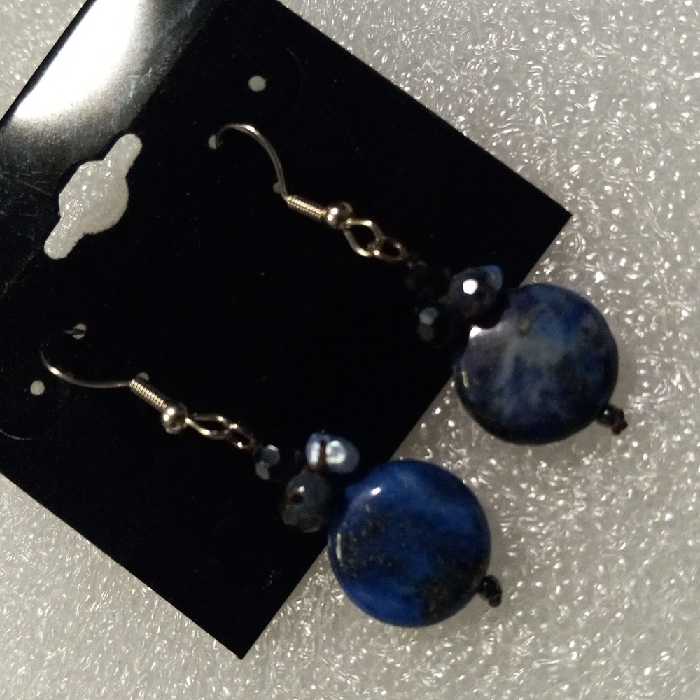 Blue Lapis natural Stone 925 sterling hook earrings.